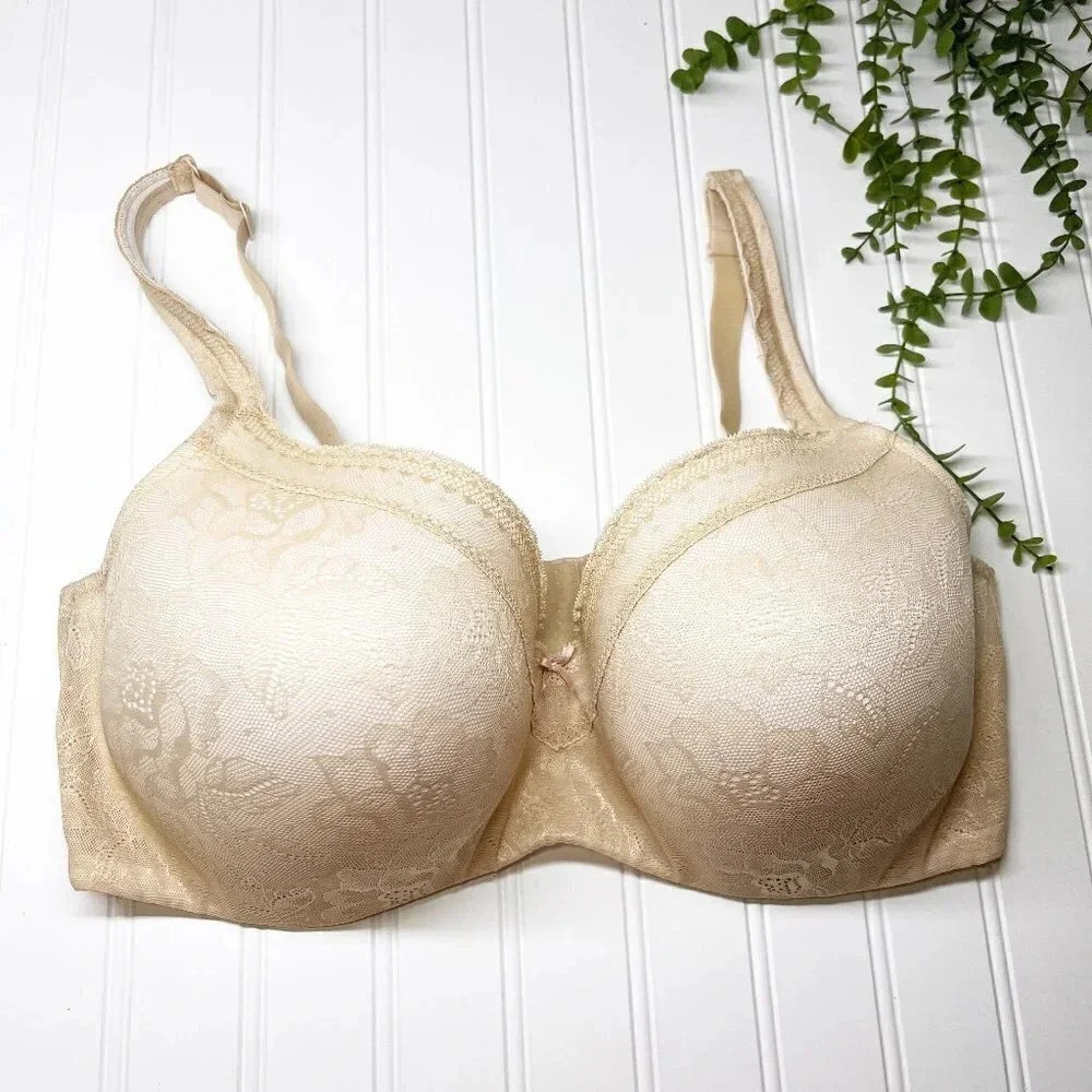 Cacique - Lane Bryant Cream Modern Lace Lightly Lined Balconette Bra 42DDD